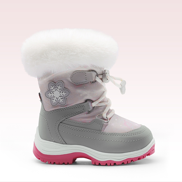 Kids Non-Slip Fur Lined Snow Boots - GRAY WHITE - 1